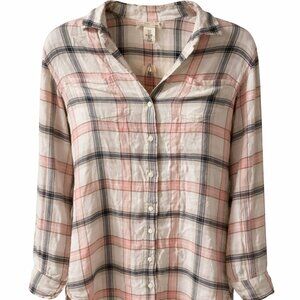 H&M Women’s Pink Plaid Button-Up Long Sleeve Shirt – Size 8